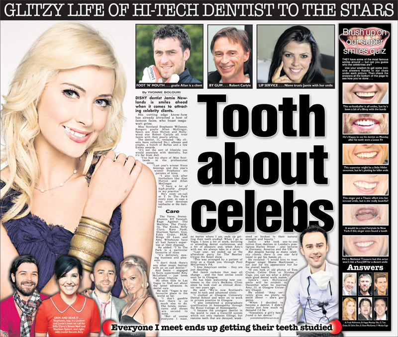 Jamie Newlands Dentist to the  Stars Sun Article